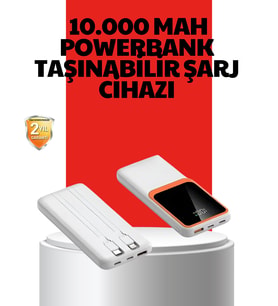 10000 mAh Taşınabilir Powerbank – Çift Çıkışlı Type-C ve Lightning Uyumlu