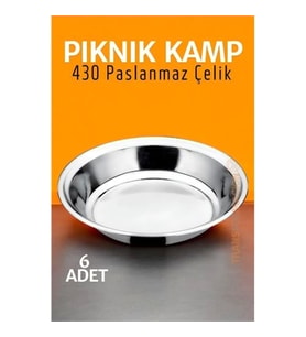 Mey İthalat® Paslanmaz Çelik Tabak Seti Kamp Piknik Tabağı 6 ADET 721502