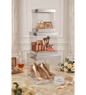 Lüks Şeffaf Asetat Gelin Bohça Kutusu 3 lü Gri Set - Çeyiz, Nişan ve Düğün Hediye Kutusu (Gelin & Da