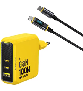Aohi Youth 3 Portlu 100W Şarj Adaptörü Ile Led Ekranlı 140W Hızlı Şarj Kablosu Seti, Gan Teknolojisi