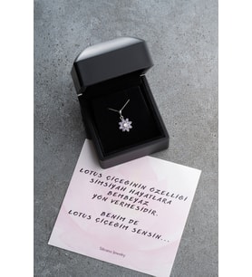 Silvano Jewelry 925 Ayar Gümüş  Mor Lotus Kolye