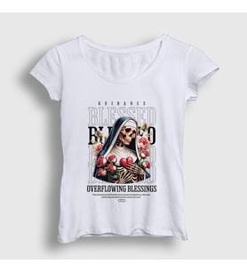 Presmono Kadın Beyaz Blessed By God Skull Nun T-Shirt 446208tt