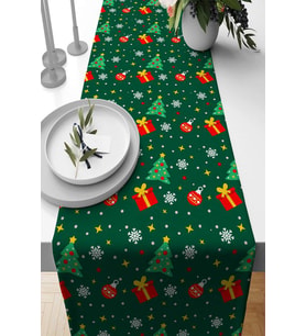 Yeşil Christmas Desen Premium Masa Örtüsü Runner RNR563