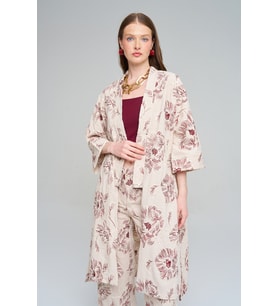 Kadın Büyük Çiçek Nakışlı Payet İşlemeli Uzun Kimono