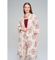 Kadın Büyük Çiçek Nakışlı Payet İşlemeli Uzun Kimono