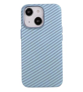 Apple iPhone 13 Kılıf Kamera Çıkıntılı Karbon Fiber Tasarım Sert PU (Mavi)