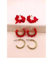 DOĞALTAŞ VE KRİSTAL HALKA KÜPE SET KIRMIZI