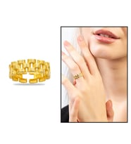 Zincir Tasarım Gold Renk Free Size 925 Ayar Gümüş Kadın Tektaş Yüzük (Çok Renkli)