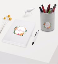 BK Gift Kişiye Özel Çiçek Tasarımlı Beyaz Defter Kalem ve Kalemlik Hediye Seti - Model 10