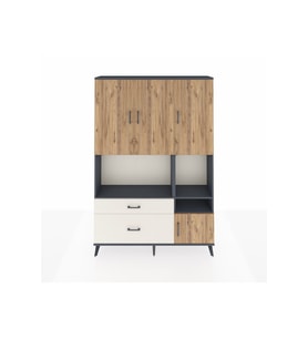 Arges Dolap 7 Raflı 2 Çekmeceli 4 Kapaklı 132x30x195 Antrasit-Çam/Aytaşı