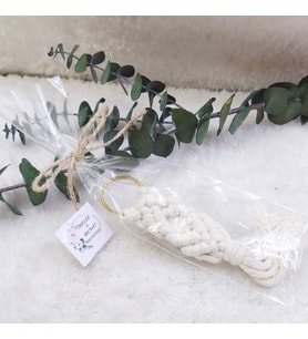 Hayaller Dükkanı 20 Adet Poşet İçinde Makrome Anahtarlık Nişan Hediyesi Nikah Hediyeliği Beyaz