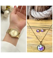 Ferrucci Çelik Şık Kadın Kol Saati+%100 Çelik Takı Set Hediye (Gold)