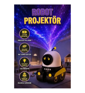 Robot Tasarımlı Lityum Bataryalı LED Gece Lambası ve Çocuk Projektörü