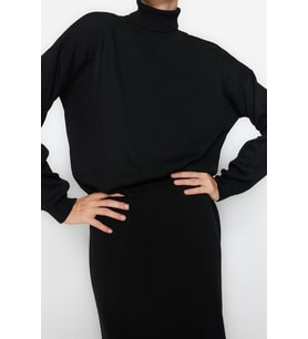 Tarz Kadın Modern Moda Normal Bel Boru Paça Balıkçı Yaka Balıkçı Yaka Triko Etekli Alt-Üst Takım
