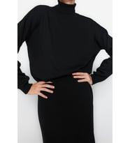 Tarz Kadın Modern Moda Normal Bel Boru Paça Balıkçı Yaka Balıkçı Yaka Triko Etekli Alt-Üst Takım