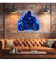 Lucenda Led Işıklı İnsan Figürlü Motor Dekoratif Tablo Duvar Dekorlu Gece Lambası (Mavi)