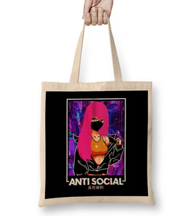 Anti Social Anime Girl Vaporwave Kawaii Aesthetic Bez Çanta Uzun Saplı