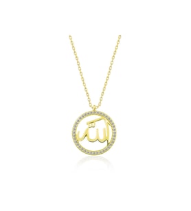 Gümüş Gold Arapça Allah Yazılı Kadın Kolye CSR2180787