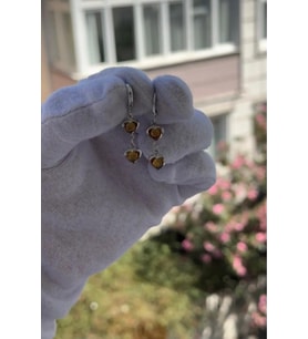 Kadın Gümüş Renk Kalpli Özel Tasarım Sallantılı Küpe