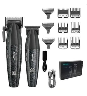 Vgr V-640 2 li set  Profesyonel Saç Kesme Makinesi  sakla ense t ağız  berber kuaför – 9000 Rpm, Paslanmaz Çelik, USB Şarj