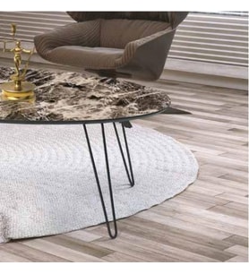 Orta sehpa 117800 OVAL Model Metal V Ayak Parlak Ceviz Tabla Kutuda sevk El yapım (Kahverengi)