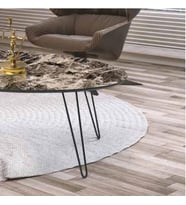 Orta sehpa 117800 OVAL Model Metal V Ayak Parlak Ceviz Tabla Kutuda sevk El yapım (Kahverengi)