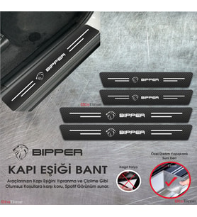 Peugeot Bipper  Logolu Karbon Kapı Eşiği Koruyucu Suni Deri 4'lü Set