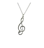 Sol Anahtarı Figürlü Metal Kolye – Unisex - Müzik Aksesuarı 60 cm Zincir (Gümüş)