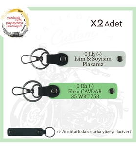 Motorcu Arkadaşlara, İsim Plaka ve 0 Rh- Kan Grubu Yazılı Acil Durum Anahtarlığı, Beyaz-F Yeşil-Laci (Çok Renkli)