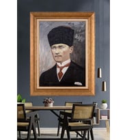 Altın Varaklı Çerçeveli Paspartulu Atatürk Tablo TR1626 (Gold)