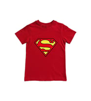 Superman baskılı pamuklu penye kumaş yazlık çocuk tişört (Kırmızı)