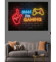 Shhh I'M Gaming Neon Tabela Dekoratif Kanvas - Mdf Ahşap Tablo