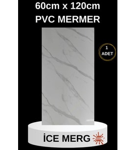 Alternatif Kaplama UV PVC İcemerg Mermer Desenli 1 Adet 60x120cm Ev Ofis Otel Duvar Kaplama Paneli (Beyaz - Açık Gri)
