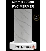 Alternatif Kaplama UV PVC İcemerg Mermer Desenli 1 Adet 60x120cm Ev Ofis Otel Duvar Kaplama Paneli (Beyaz - Açık Gri)