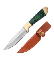Valkyrie Paslanmaz Çelik Kamp Bıçağı 16 cm Outdoor Av Bıçağı Deri Kılıflı Kompakt Bıçak Yeşil
