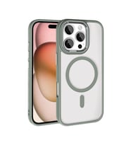Coverzone iPhone 16 Pro ile uyumlu K?l?f Wireless ?arj �zellikli Metal buton Z-Krom MagSafe ile uyumlu ?effaf Transparan Double Color Silikon Kapak Titanyum-Gri