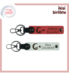 Çocuk Ve Ayyıldız Deri Anahtarlık Set – Milli Ruhla Hazırlanmış Kişisel Hediye, Nar Çiçeği-Beyaz