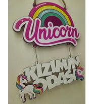 Unicorn Temalı Çocuk Odası Kapı Duvar Süsü Kızımın Odası Kapı Süsü
