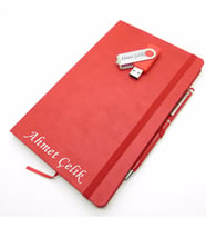 Wings SG159 İsme Özel Kırmızı Defter + 16GB Usb Bellek + Touch Kalem Set  Hepsi İsme Özel