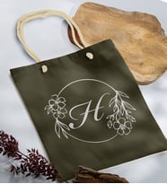 BK Gift Kişiye Özel Harfli Haki Halat Saplı Kumaş Bez Çanta-5, Baskılı Omuz Çantası, Alışveriş Çantası