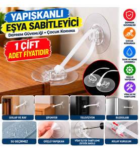 Yapışkanlı Eşya Sabitleyici Aparat Deprem Güvenliği Çocuk Koruma Sabitleme Aparatı 1 Çift