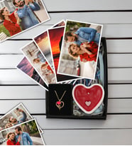 BK Gift Kişiye Özel 10 adet Fotoğraf Baskısı, Aşk Çiçeği Kalp Kolye ve Kalp Taş Objeli Mum Hediye Seti, Sevgiliye Hediye, Yıl Dönümü Hediyesi