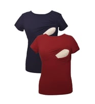 LuvmaBelly MYRA2502_2504 Emzirme tshirt seti (Kırmızı-Lacivert)