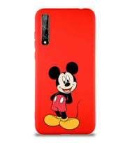 Huawei Y8P Soft Premier Kapak Mickey Mouse-B Tasarımlı Silikon Kılıf - Kırmızı (Şeffaf)