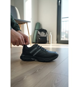 Enoch Erkek Siyah Gri Şeritli Günlük Spor Ayakkabı - Ortopedik Rahat Yürüyüş Sneaker