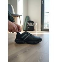 Enoch Erkek Siyah Gri Şeritli Günlük Spor Ayakkabı - Ortopedik Rahat Yürüyüş Sneaker