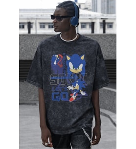 Sonic The Hedgehog Çizgi Film Karakter Baskılı Unisex Oversize Vintage Yıkamalı Tişört
