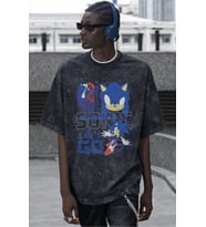 Sonic The Hedgehog Çizgi Film Karakter Baskılı Unisex Oversize Vintage Yıkamalı Tişört