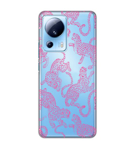 Xiaomi Mi 13 Lite Uyumlu Pembe Leopar Desenli Şeffaf Telefon Kılıfı