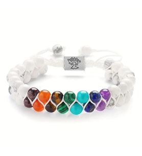 Valkyrie 7 Çakra Doğal Taş Bileklik – Howlite Beyaz – Ayarlanabilir Makrome Unisex Enerji Bilekliği